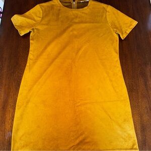 Zara Trafaluc Mustard Yellow Gold Faux Suede T-Shirt Dress Size Large